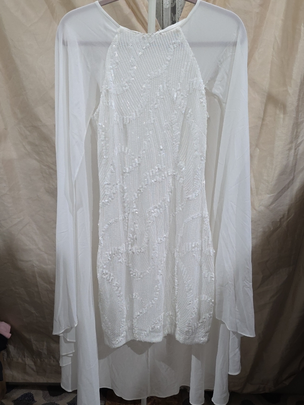 # 116 ONE33 Social Sequin Cape Mini Dress Ivory White Bridal Bachelorette Sz 2